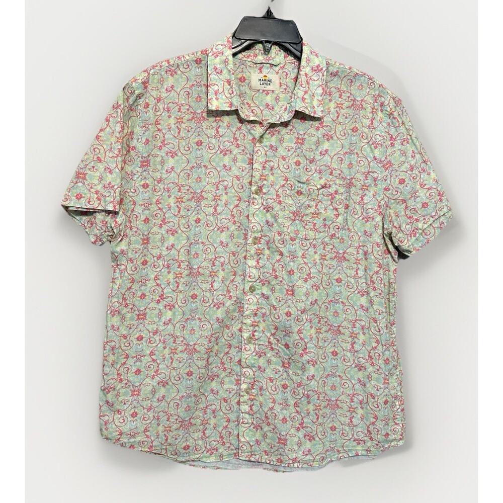 Marine Layer Shirt Colorful Print Button 100% Cotton Mens M / L Vacay Mode